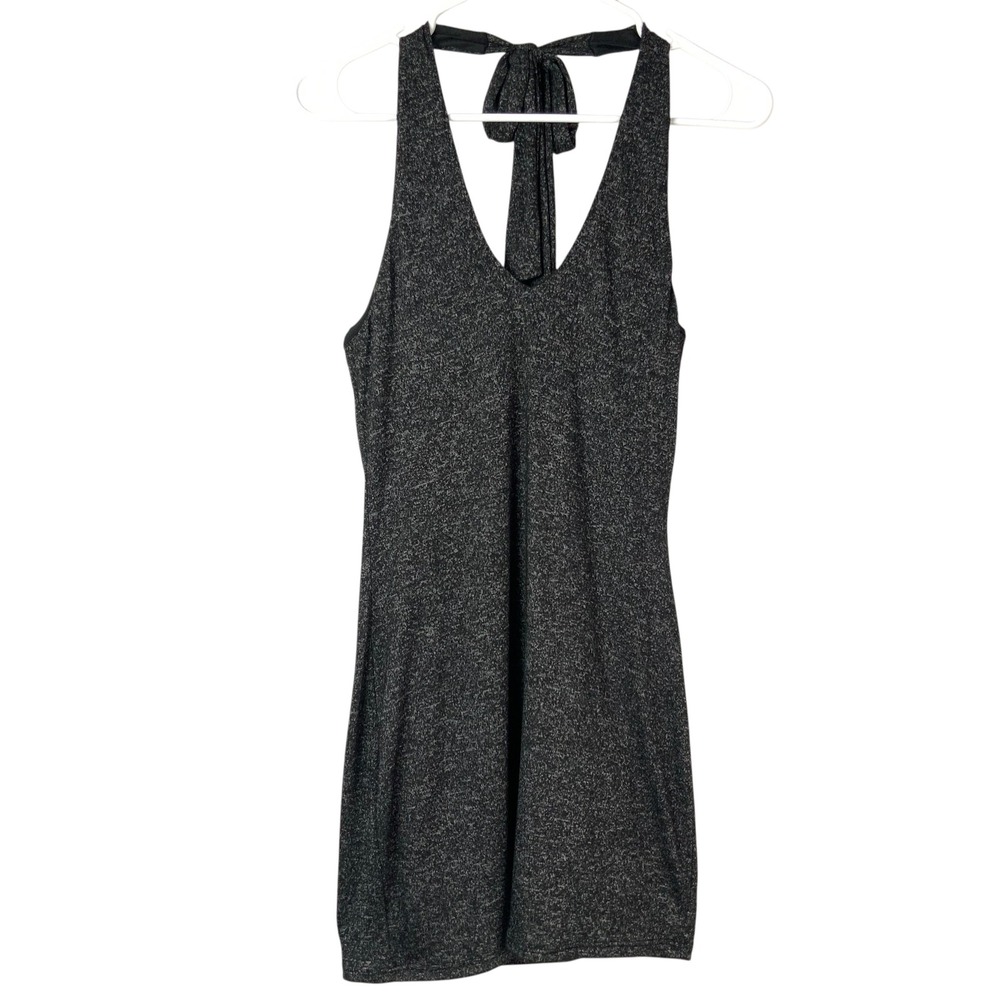 Urban Outfitters Black Gray Heather Mini Dress S Halter Tie V-Neck Sleeveless